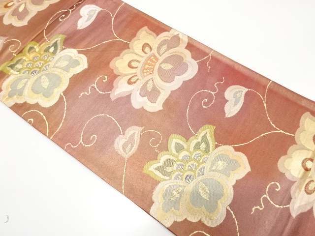 JAPANESE FUKURO OBI / WOVEN CHINESE FLOWER